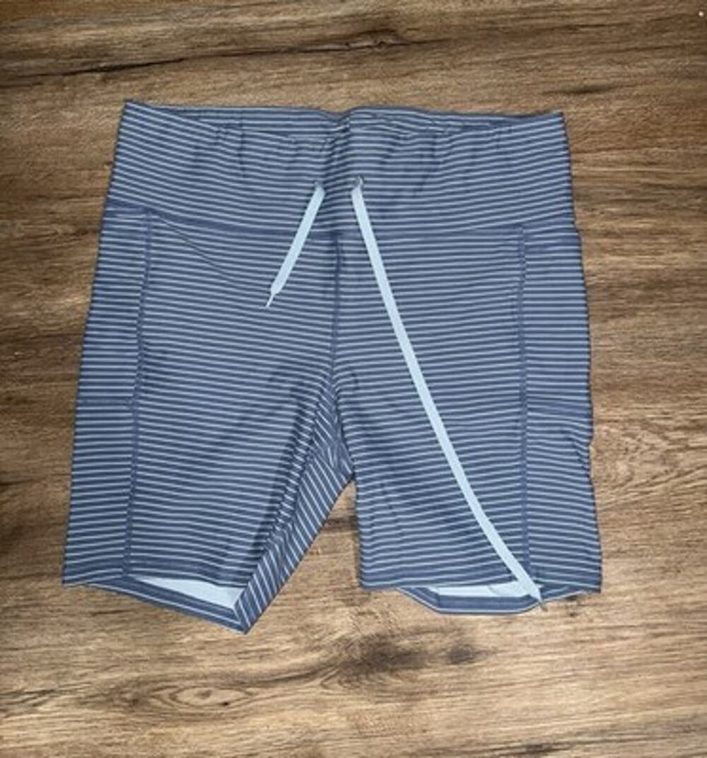 by Torrid Striped Active Bike Shorts High Waist Drawstring Blue White Size 2 2X